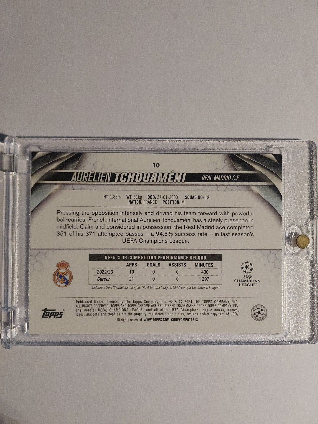 Topps UCC Chrome 2023-24 Aurelien Tchouameni Real Madrid Parallel Refractor Rare – Bild 2