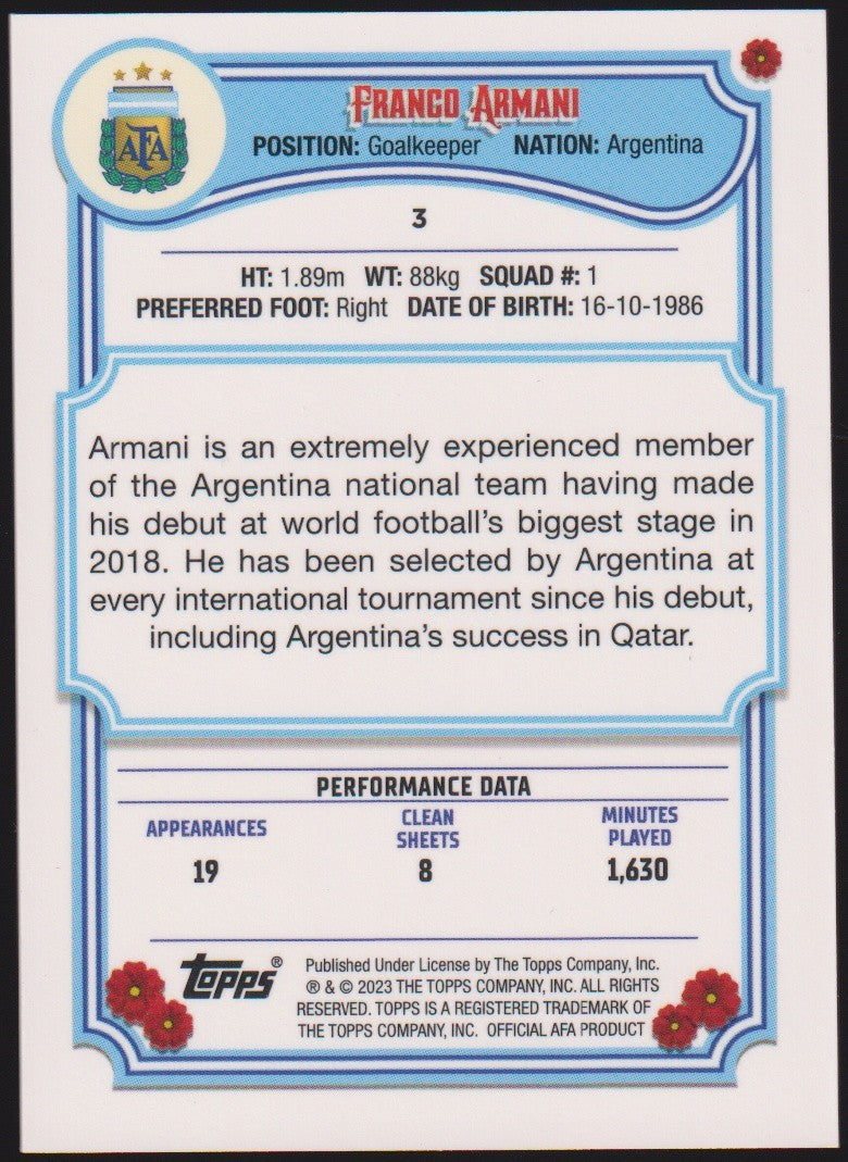 Topps 2022-23 Franco Armani Argentinien Parallel Rare – Bild 2