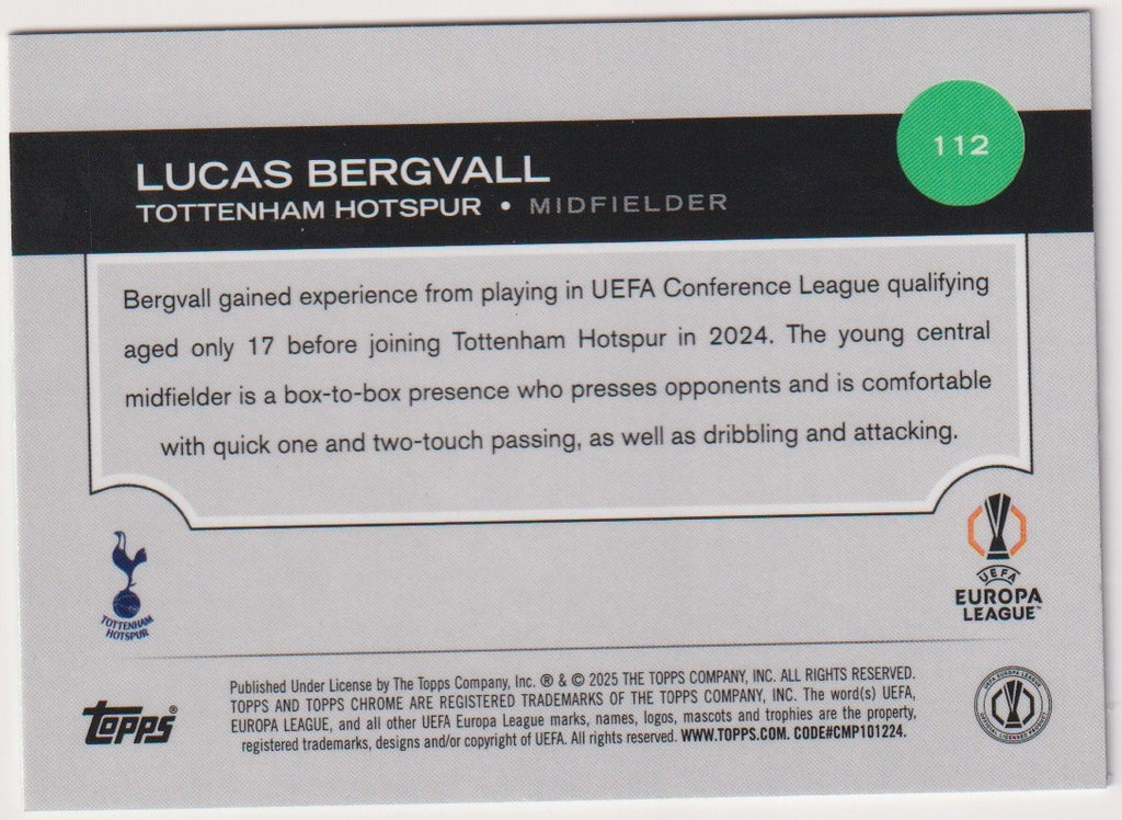 Topps Chrome 2024-25 Lucas Bergvall Rookie Tottenham Hotspur UEFA Europa – Bild 2