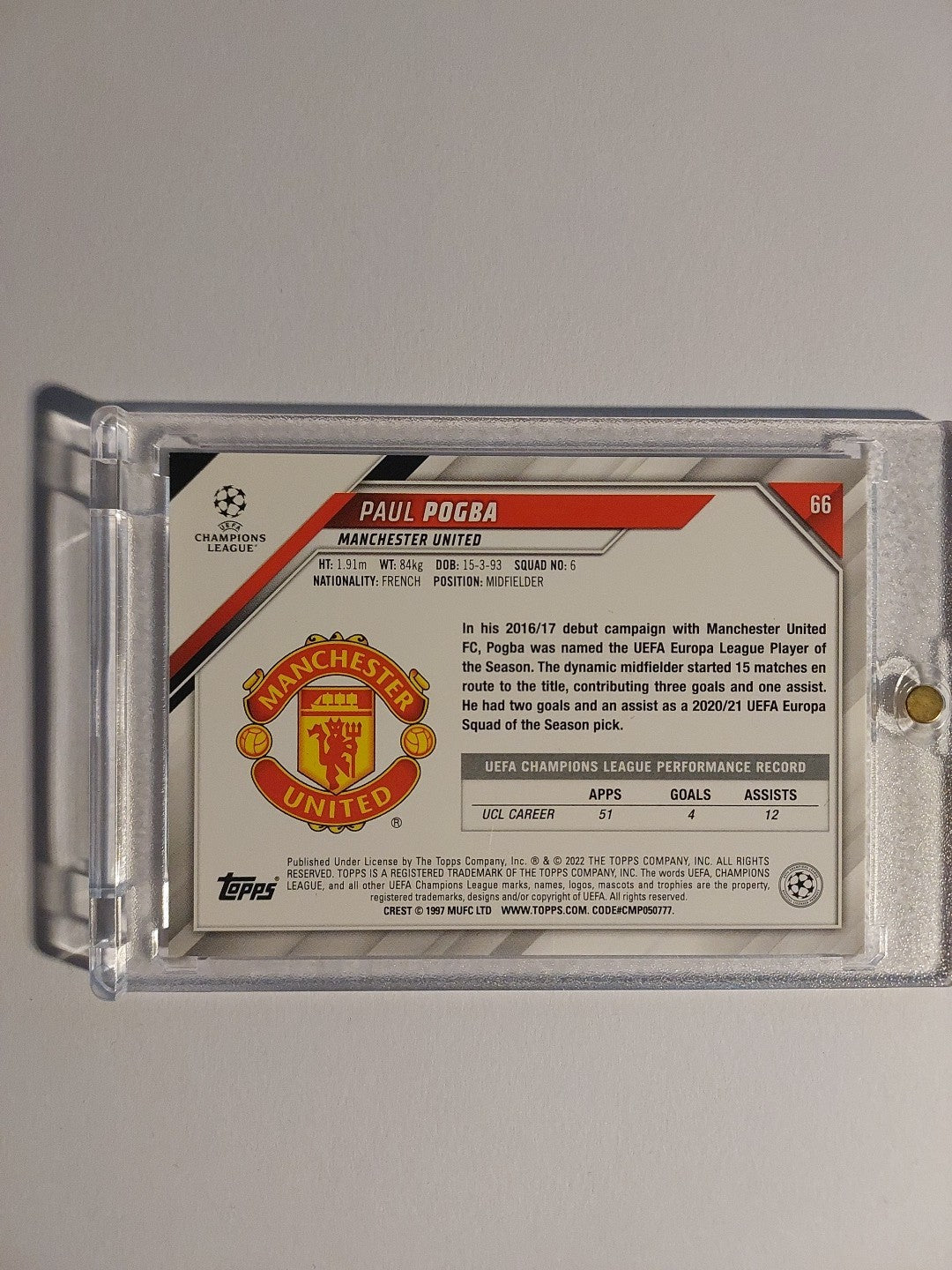 Topps UCC 2021-22 Paul Pogba Manchester United Parallel Rare Base Card Hit – Bild 2
