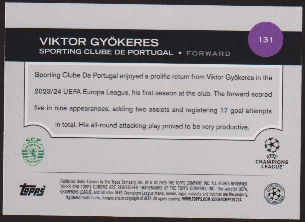 Topps Chrome 2023-24 Viktor Gyökeres Rookie Sporting Parallel 183/299 Refractor – Bild 2
