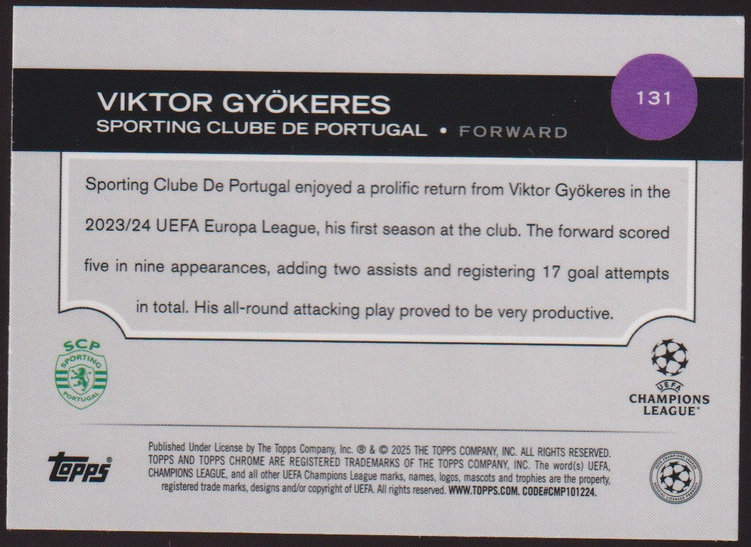 Topps Chrome 2023-24 Viktor Gyökeres Rookie Sporting Parallel 183/299 Refractor – Bild 2