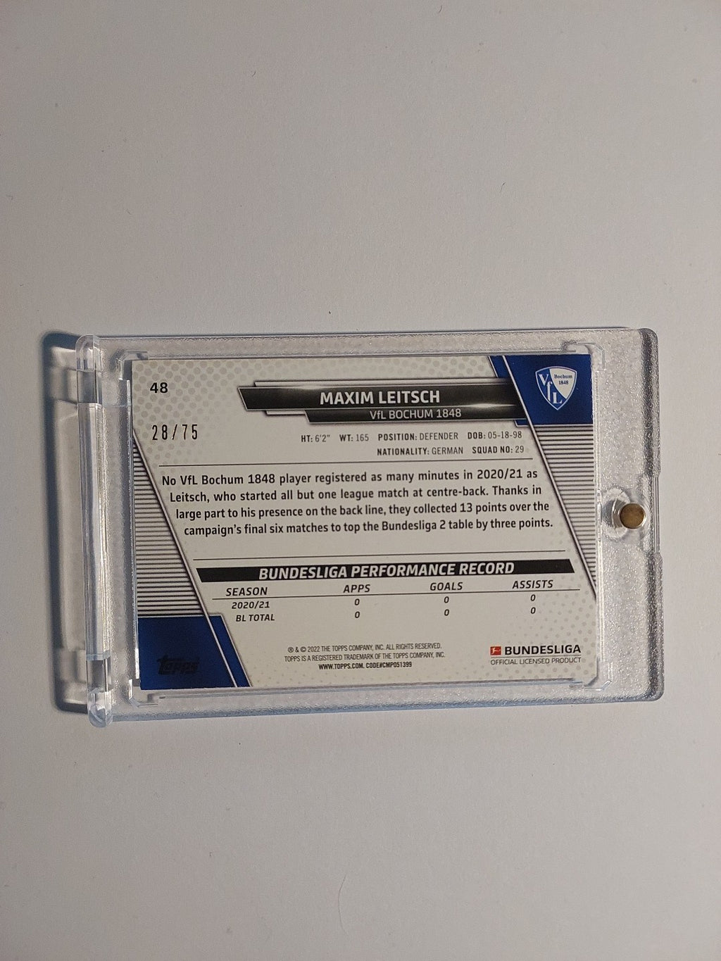 Topps Bundesliga 2021-22 Maxim Leitsch VfL Bochum Parallel 28/75 Refractor Rare – Bild 2