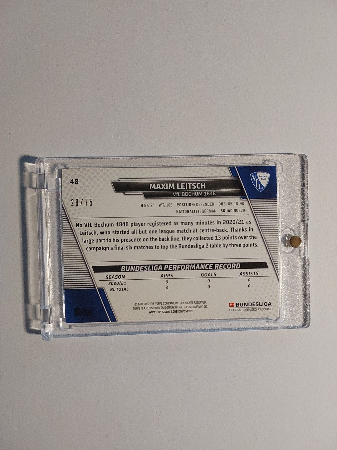 Topps Bundesliga 2021-22 Maxim Leitsch VfL Bochum Parallel 28/75 Refractor Rare – Bild 2