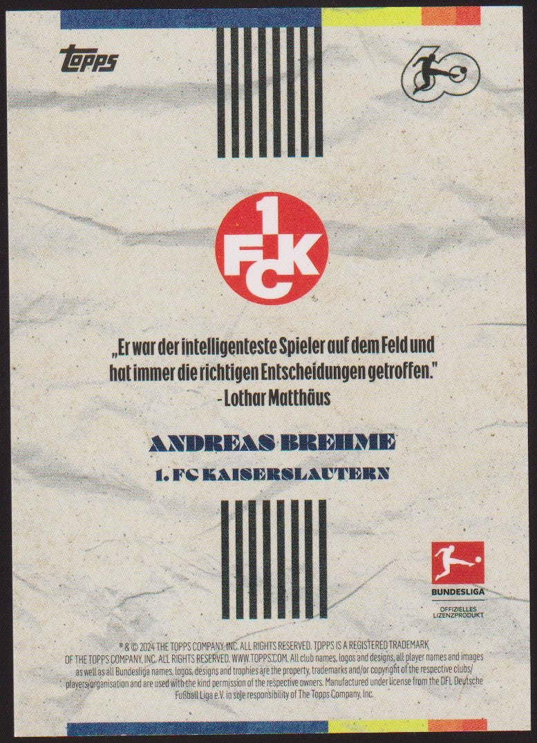 Topps Legenden Andreas Brehme 1. FC Kaiserslautern Bundesliga Parallel Rare – Bild 2