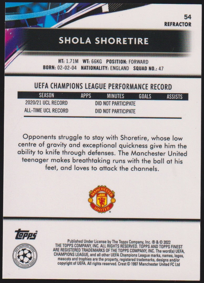 Topps Finest 2021-22 Shola Shoretire Rookie Manchester United Parallel Refractor – Bild 2