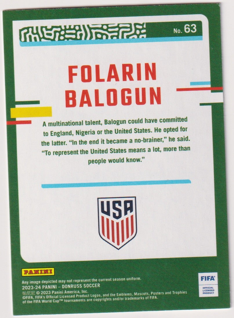Panini 2023-24 - Donruss Soccer Folarin Balogun USA Parallel Rare Nr. 63 – Bild 2