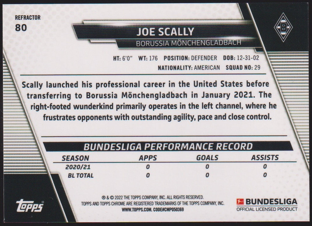 Topps Chrome 2021-22 Joe Scally Borussia Mönchengladbach Parallel Refractor – Bild 2