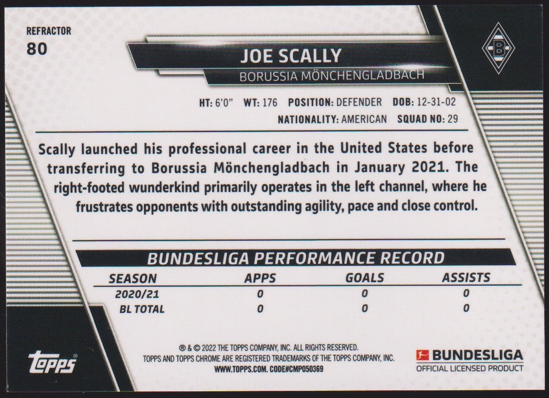 Topps Chrome 2021-22 Joe Scally Borussia Mönchengladbach Parallel Refractor – Bild 2