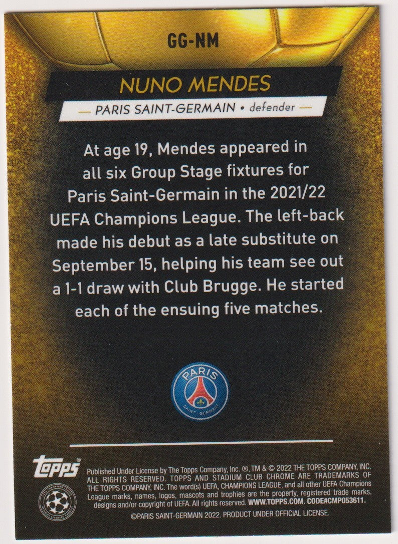 Topps Stadium Club 2021-22 Nuno Mendes Rookie Paris Saint-Germain Parallel – Bild 2