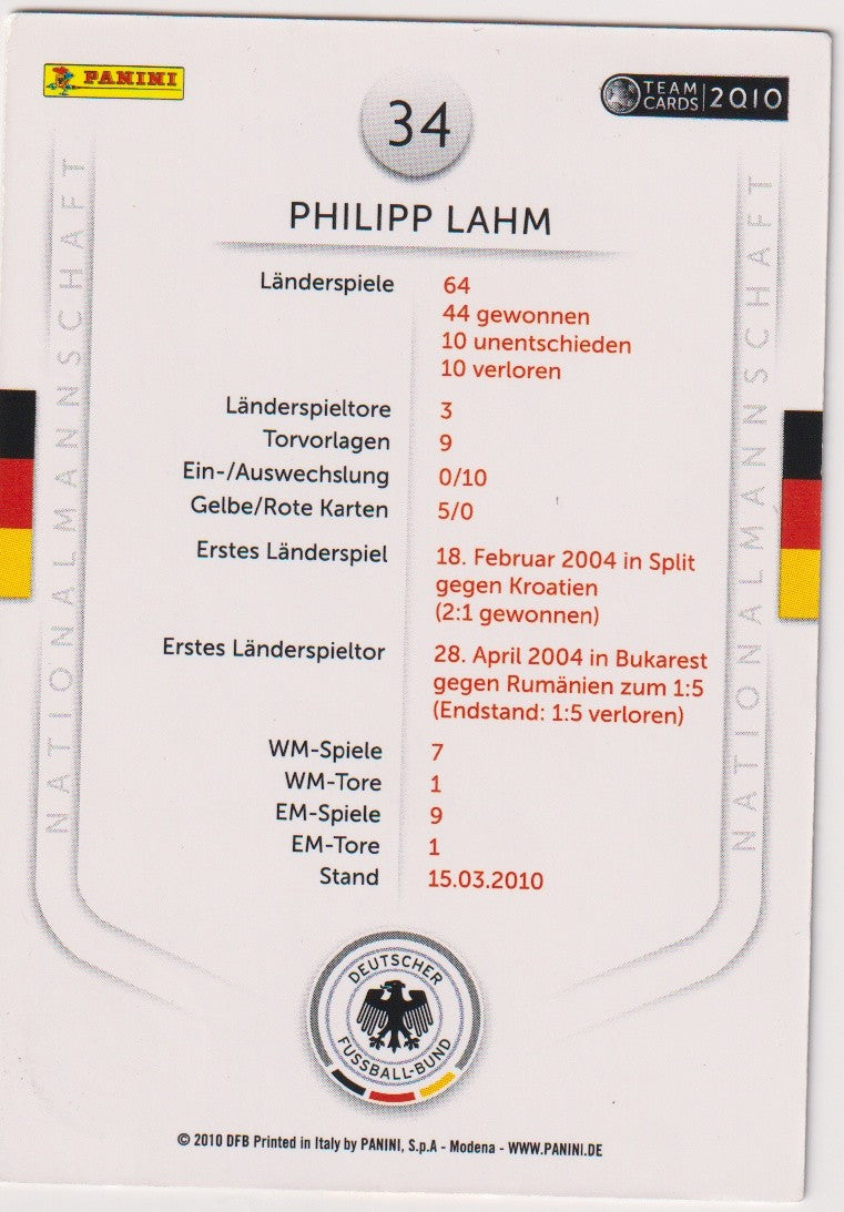 Panini Team Cards 2010 Philipp Lahm Deutschland Parallel Rare – Bild 2