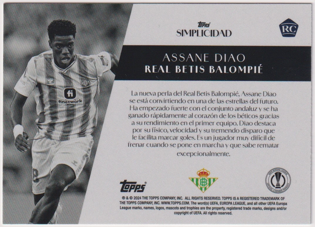 Topps Simplicidad 2024-25 Assane Diao Rookie Real Betis Balompié Parallel Rare – Bild 2