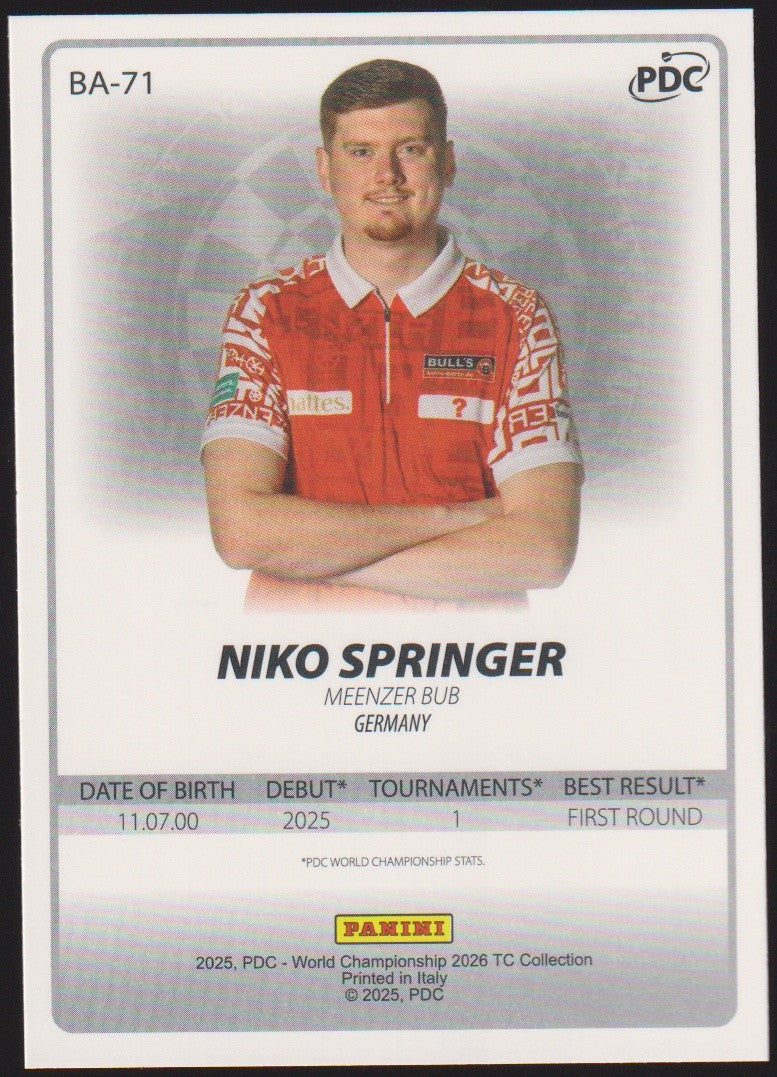 Panini PDC World Championship 2026 Niko Springer Refractor Parallel – Bild 2