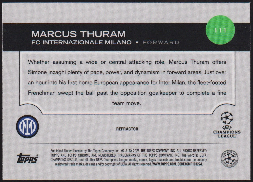Topps Chrome Champions 2024-25 Marcus Thuram FC Internazionale Milano Parallel – Bild 2