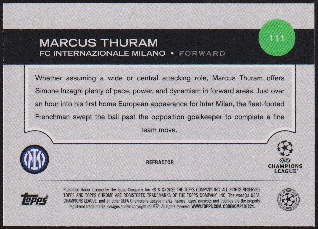 Topps Chrome Champions 2024-25 Marcus Thuram FC Internazionale Milano Parallel – Bild 2