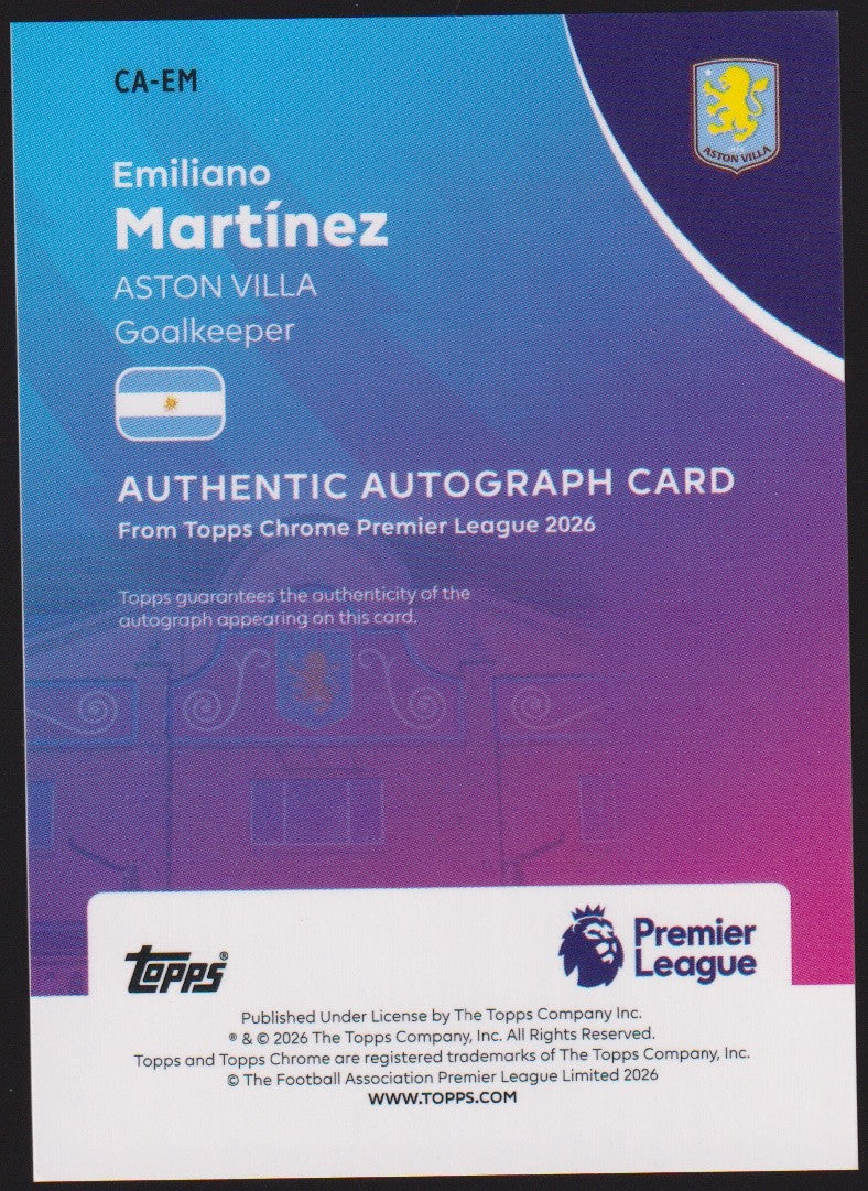 Topps Chrome Premier League 2025-26 Emiliano Martinez Auto Aston Villa Parallel – Bild 2