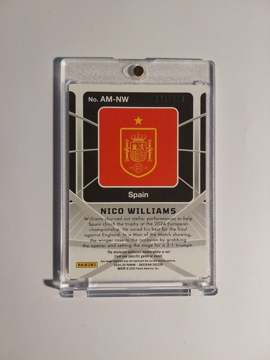 Panini Obsidian 2024-25 Nico Williams Spanien Patch Relic Parallel 13/199 Rare – Bild 2