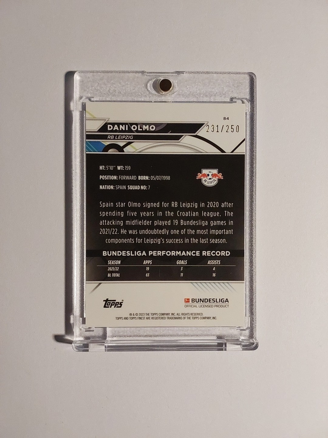 Topps Finest Bundesliga 2022-23 Dani Olmo RB Leipzig Parallel 231/250 Refractor – Bild 2