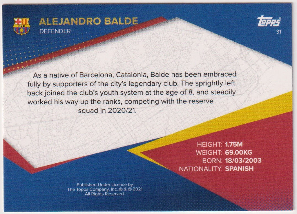 Topps 2021-22 Alejandro Balde Rookie FC Barcelona Parallel Rare – Bild 2
