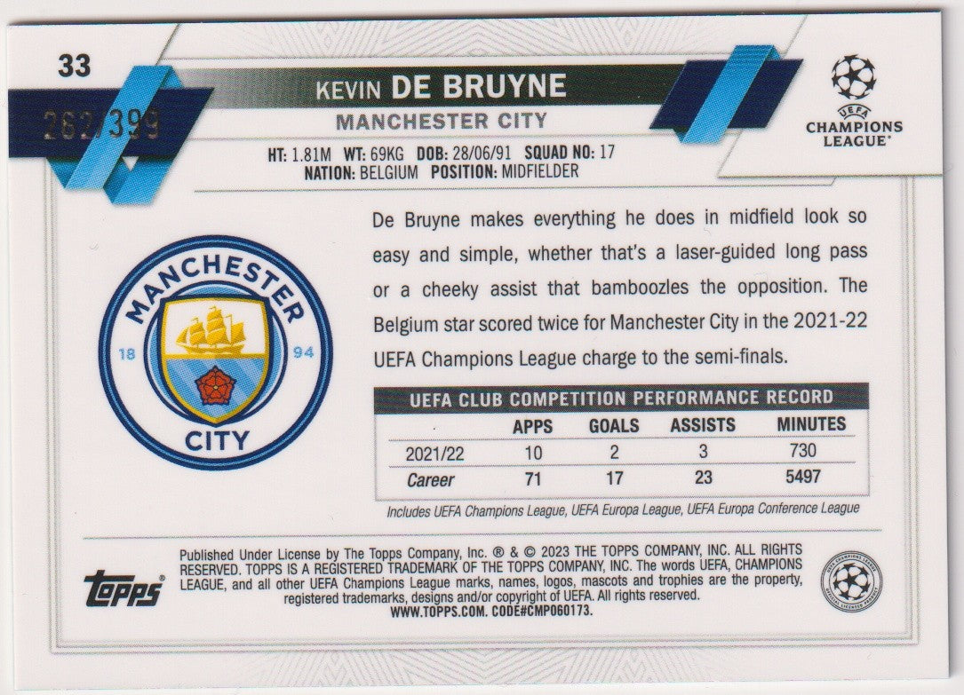 Topps Chrome 2021-22 Kevin De Bruyne Manchester City Parallel Rare 33 – Bild 2