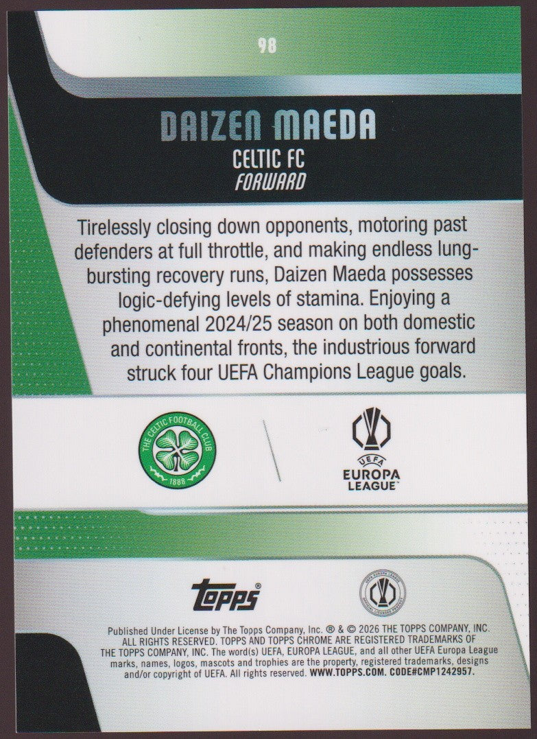 Topps Chrome 2024-25 Daizen Maeda Celtic FC Parallel 100/199 Refractor – Bild 2