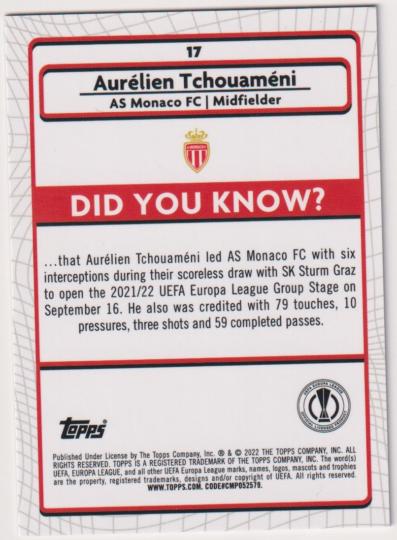 Topps Merlin 2021-22 Aurélien Tchouaméni Rookie AS Monaco FC Europa League – Bild 2