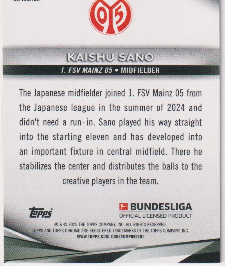 Topps Chrome 2023-24 Kaishu Sano Rookie 1. FSV Mainz 05 Parallel Rare – Bild 2