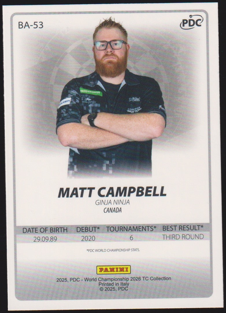 Panini PDC World Championship 2026 Matt Campbell Refractor Parallel – Bild 2