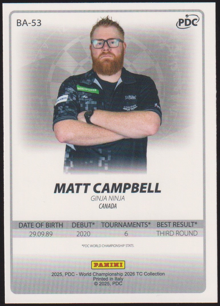 Panini PDC World Championship 2026 Matt Campbell Refractor Parallel – Bild 2