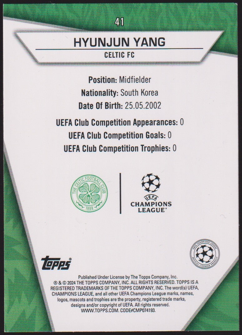 Topps 2023-24 Hyunjun Yang Rookie Celtic FC Parallel Rare Refractor – Bild 2
