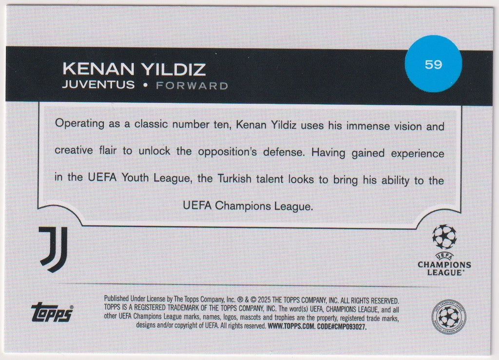 Topps All-Star Rookie 2025-26 Kenan Yildiz Rookie Juventus UEFA Champions – Bild 2
