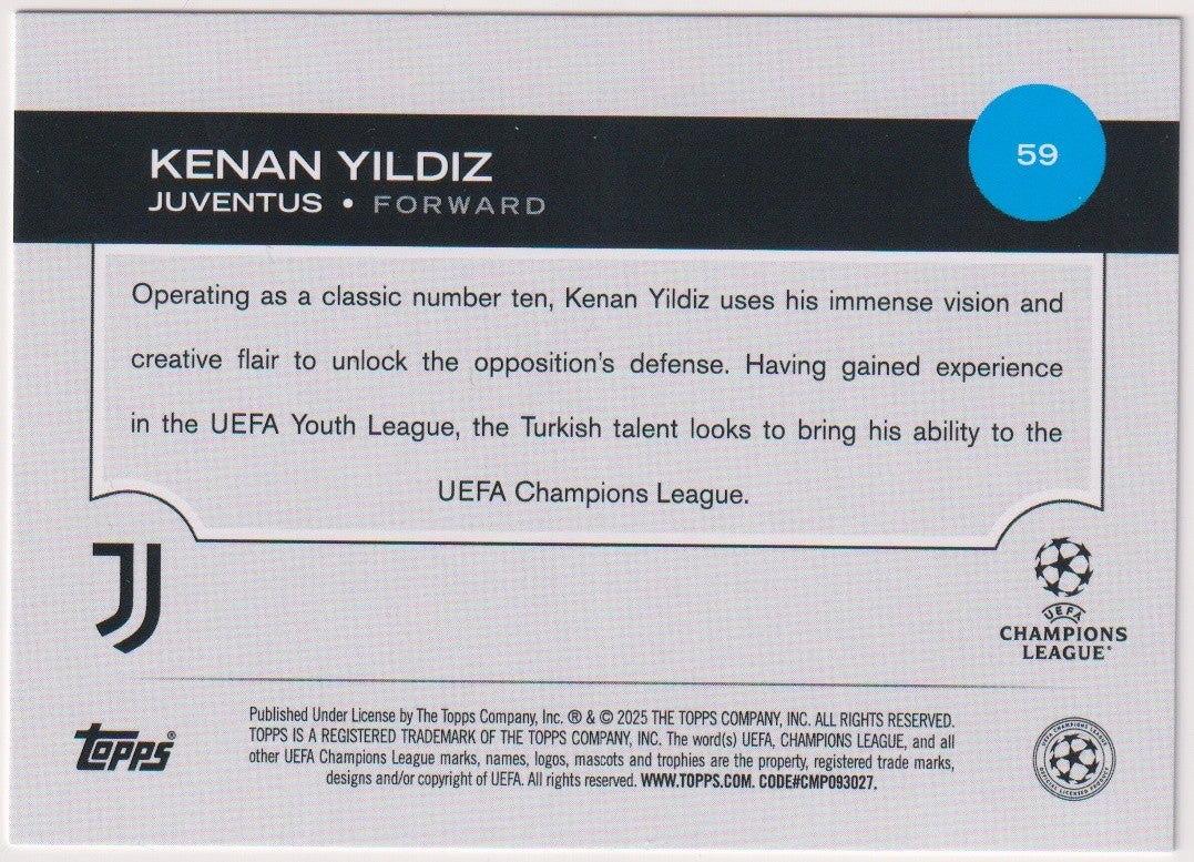 Topps All-Star Rookie 2025-26 Kenan Yildiz Rookie Juventus UEFA Champions – Bild 2