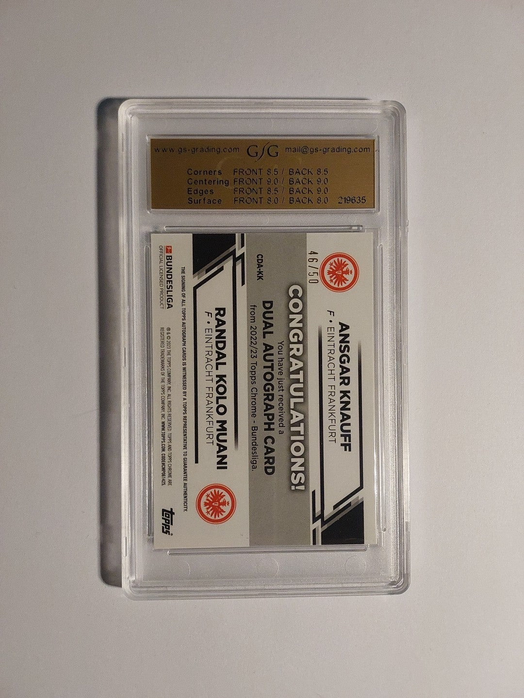 Topps Bundesliga 2022-23 Knauf & Kolo Muani Dual Auto Frankfurt 46/50 GSG 8 PSA – Bild 3