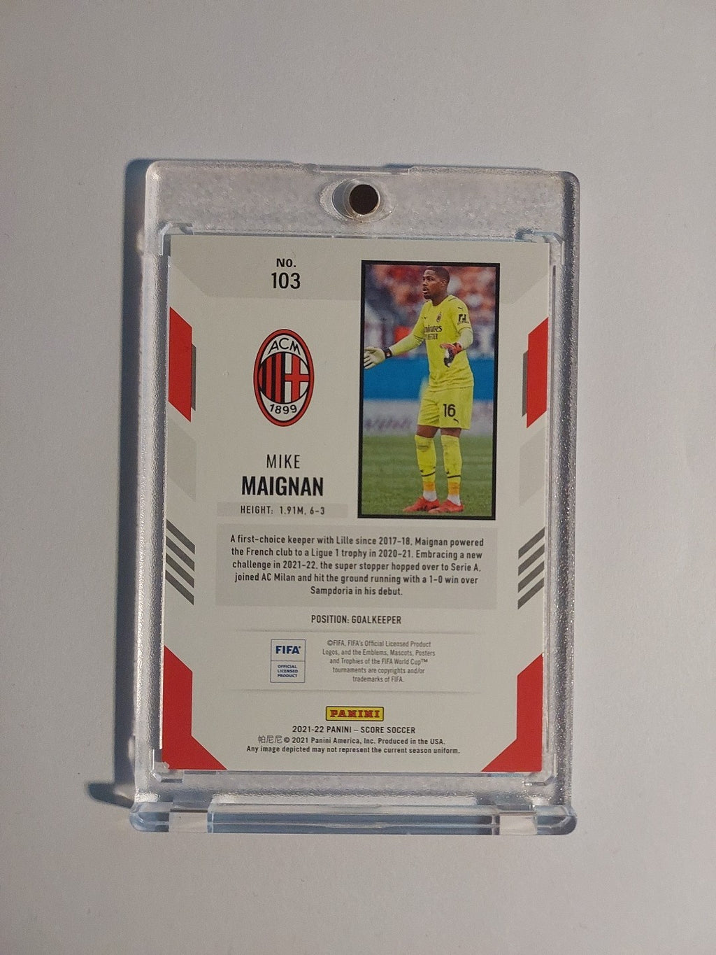 Panini Score 2021-22 Mike Maignan AC Mailand Parallel 69/99 Rookie Refractor Hit – Bild 3