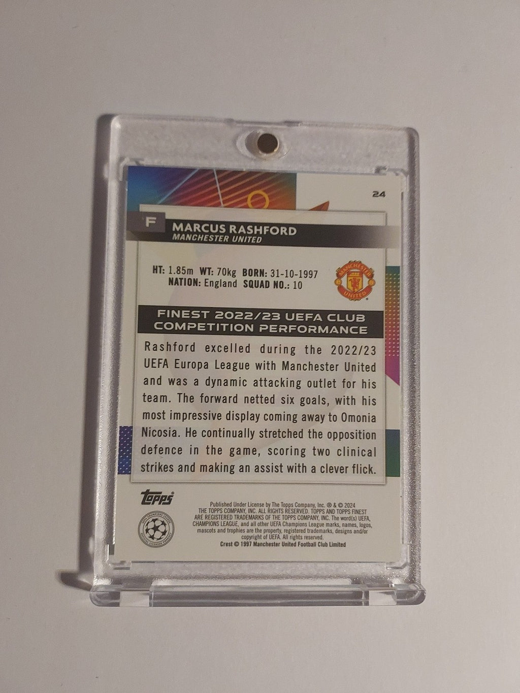 Topps Finest 23-24 Marcus Rashford Manchester United Nummeriert 21/125 Parallel – Bild 3