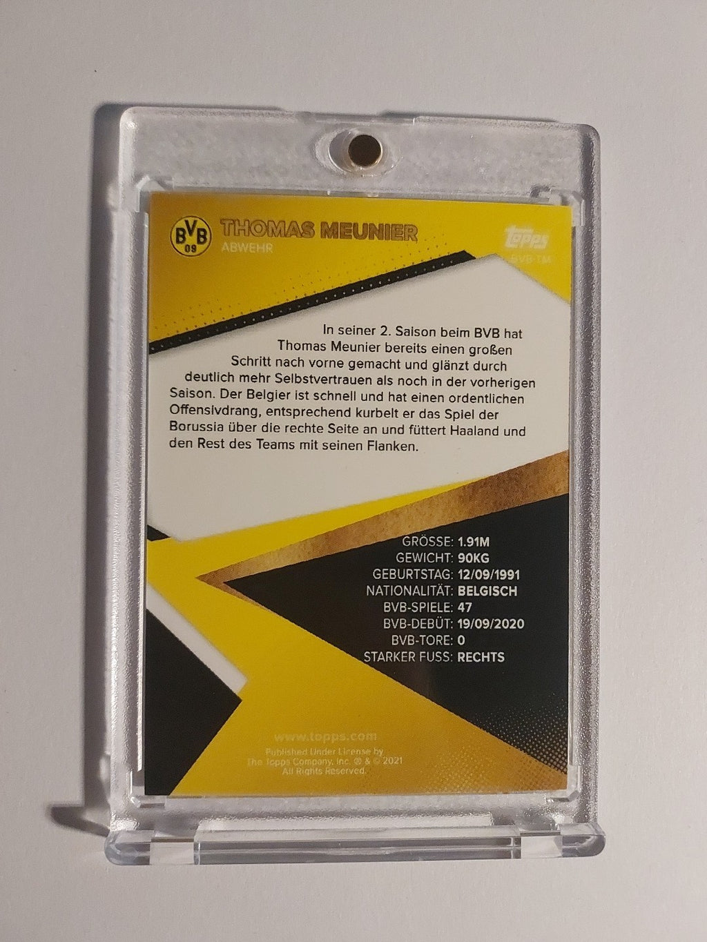 Topps Dortmund Team Set 2020-21 Thomas Meunier Parallel 24/99 Refractor Rare Hit – Bild 3