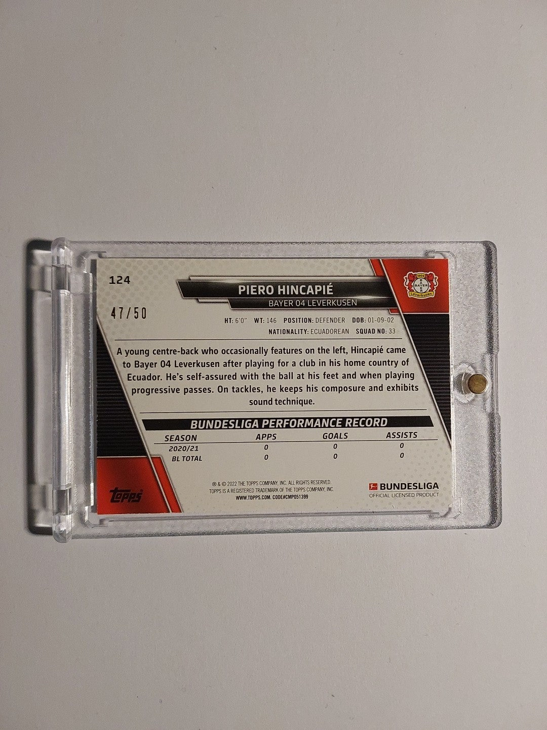 Topps Bundesliga 2021-22 Piero Hincapie Bayer Leverkusen Parallel 47/50 Rookie – Bild 3