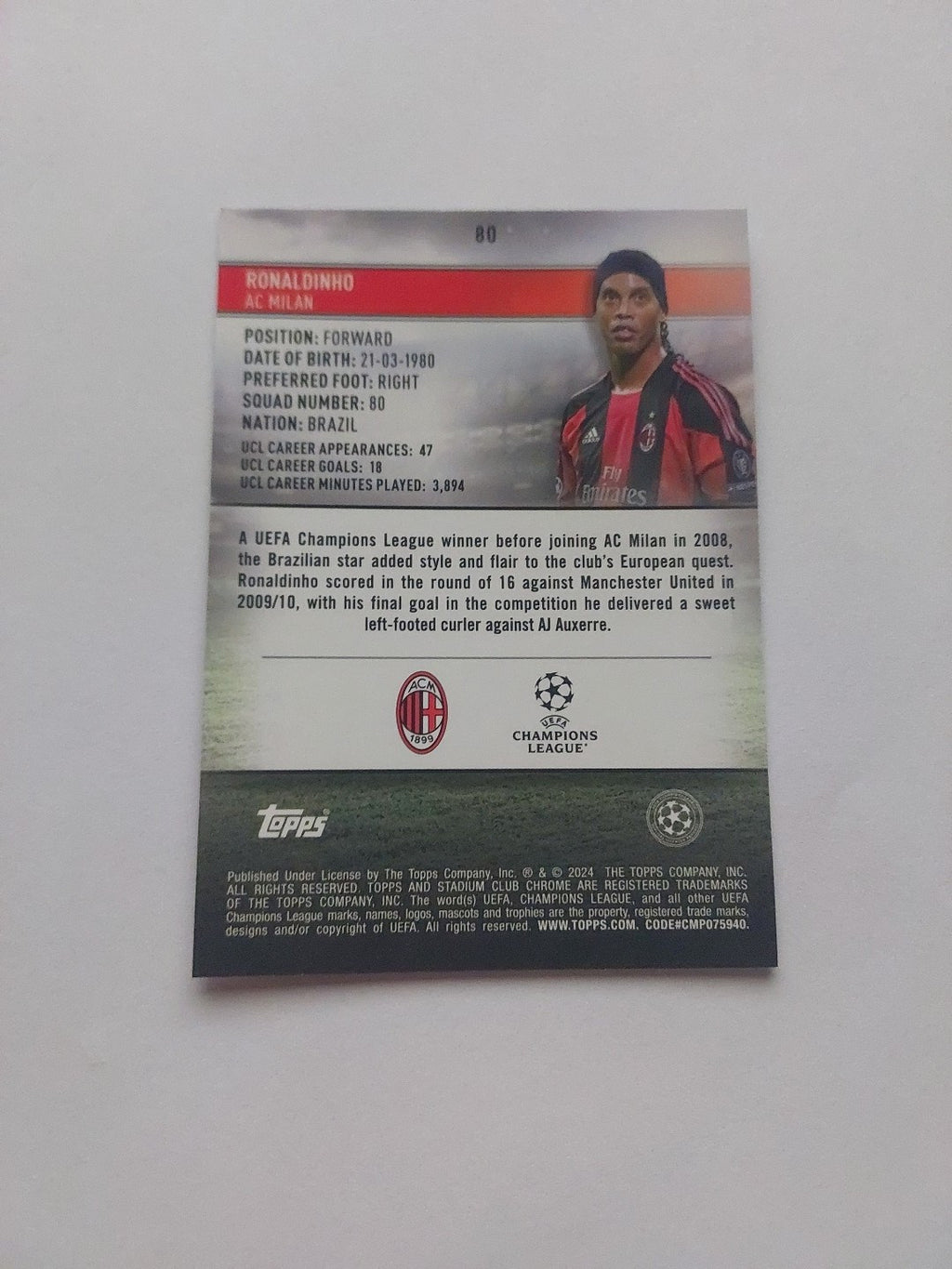 Topps Stadium Club Chrome 2023/24 Ronaldinho AC Mailand Barcelona Parallel – Bild 3