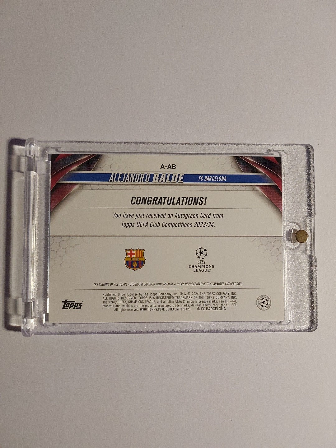 Topps UCC 2023-24 Alejandro Balde Auto Barcelona Parallel Refractor Ultra Rare – Bild 3