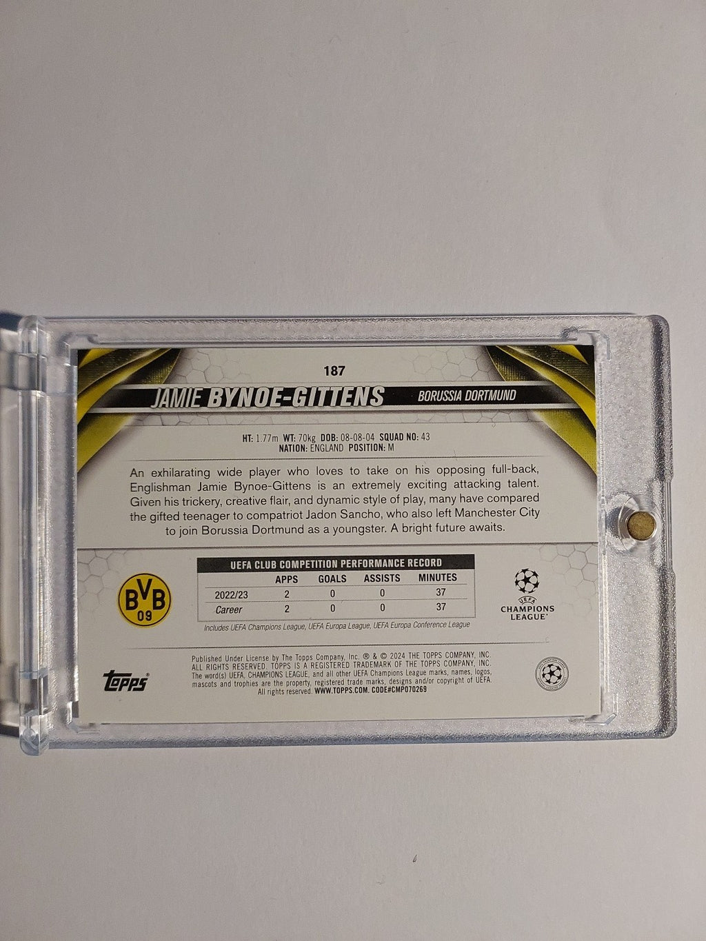 Topps UCC 2023-24 Jamie Gittens Dortmund Parallel Rookie Insert Ultra Rare Hit – Bild 3