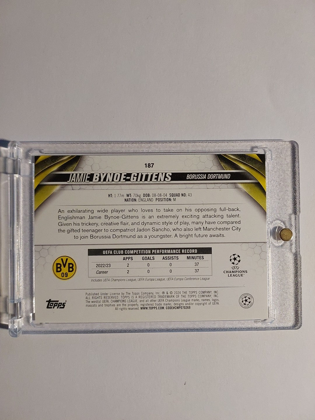 Topps UCC 2023-24 Jamie Gittens Dortmund Parallel Rookie Insert Ultra Rare Hit – Bild 3