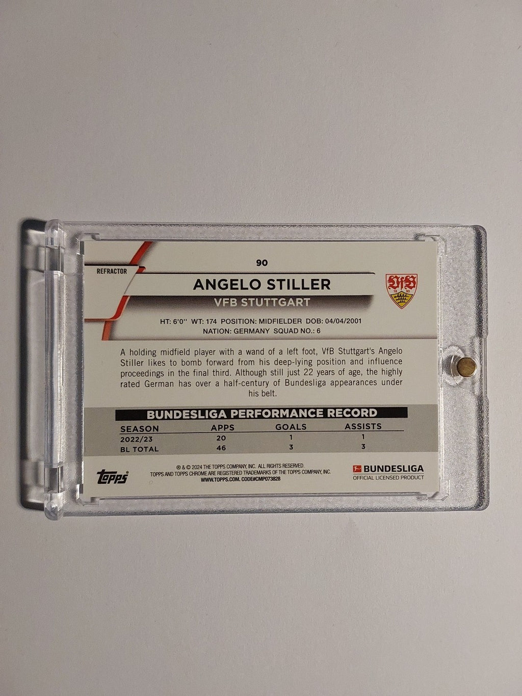 Topps Chrome Bundesliga 2023-24 Angelo Stiller VfB Stuttgart Parallel 12/60 Rare – Bild 3