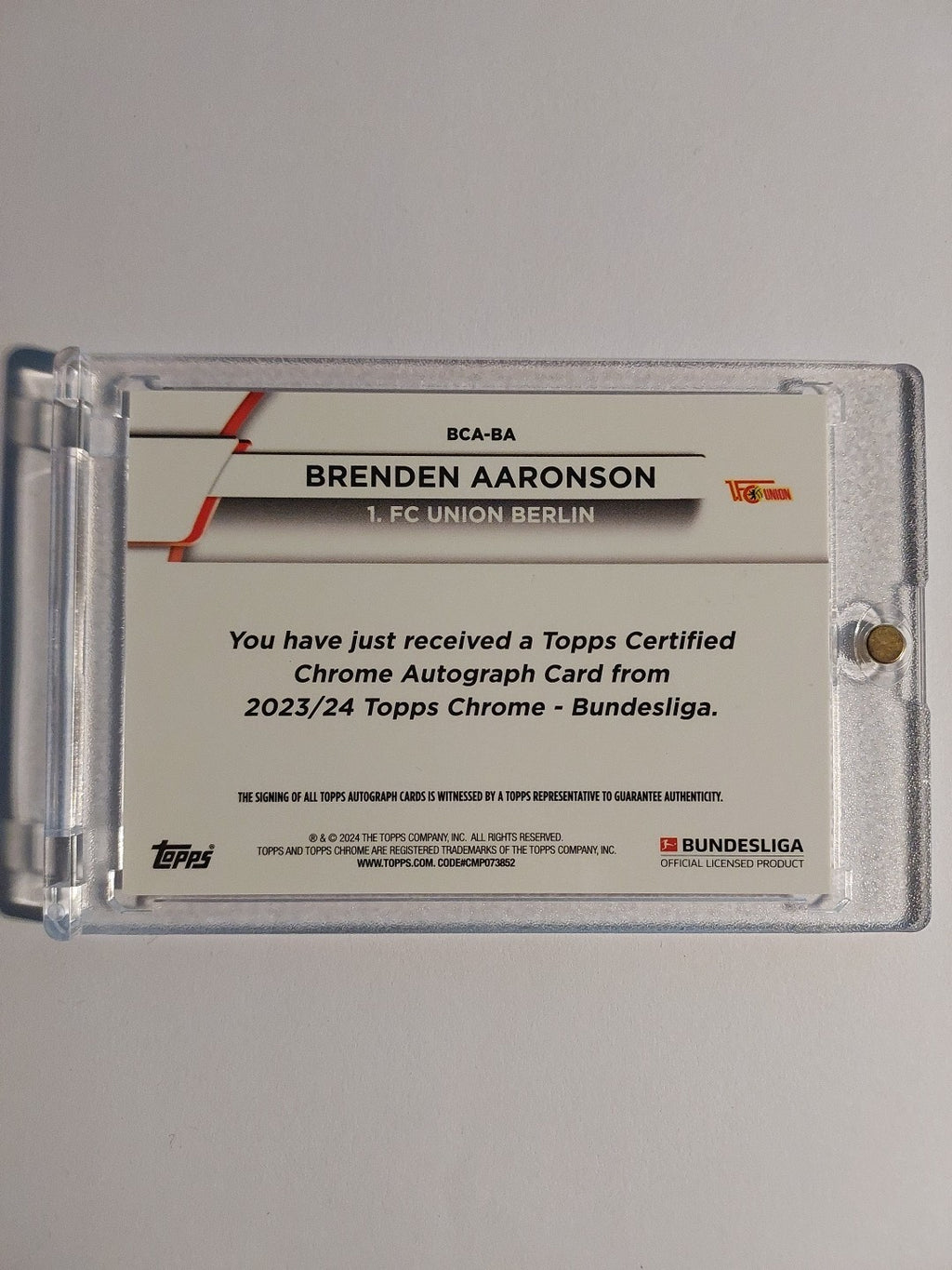 Topps Chrome Bundesliga 2023-24 Brenden Aaronson Auto Union Berlin Parallel 3/60 – Bild 3