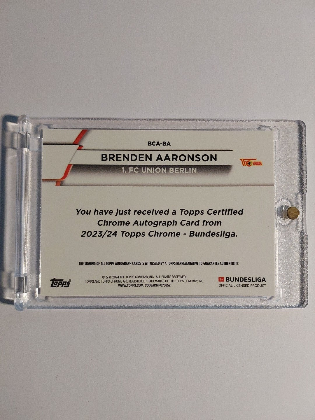 Topps Chrome Bundesliga 2023-24 Brenden Aaronson Auto Union Berlin Parallel 3/60 – Bild 3