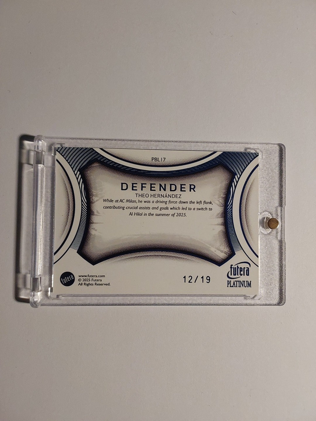 Futera Platinum 2025 Theo Hernandez Frankreich Mailand Parallel 12/19 Refractor – Bild 3