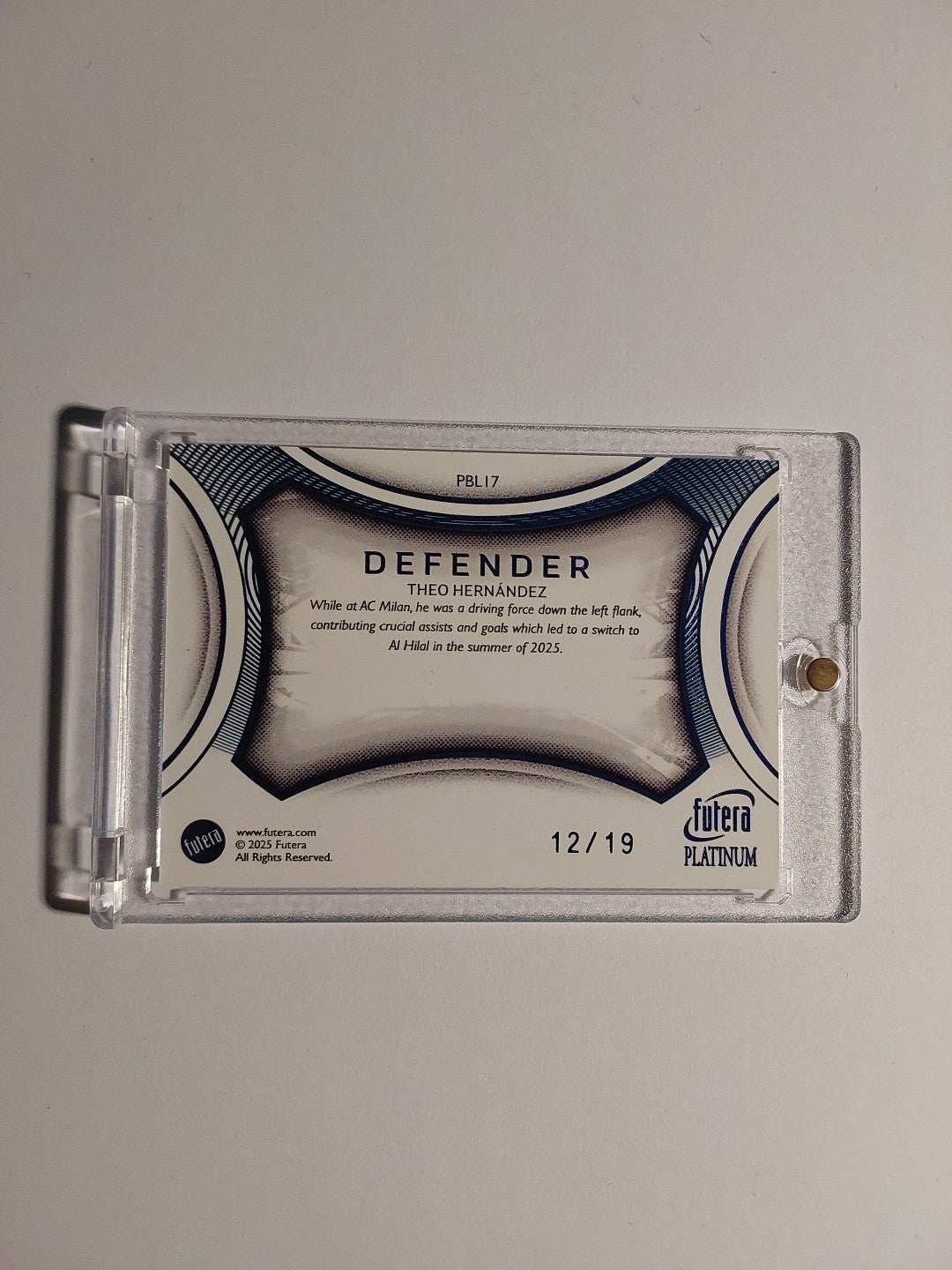 Futera Platinum 2025 Theo Hernandez Frankreich Mailand Parallel 12/19 Refractor – Bild 3